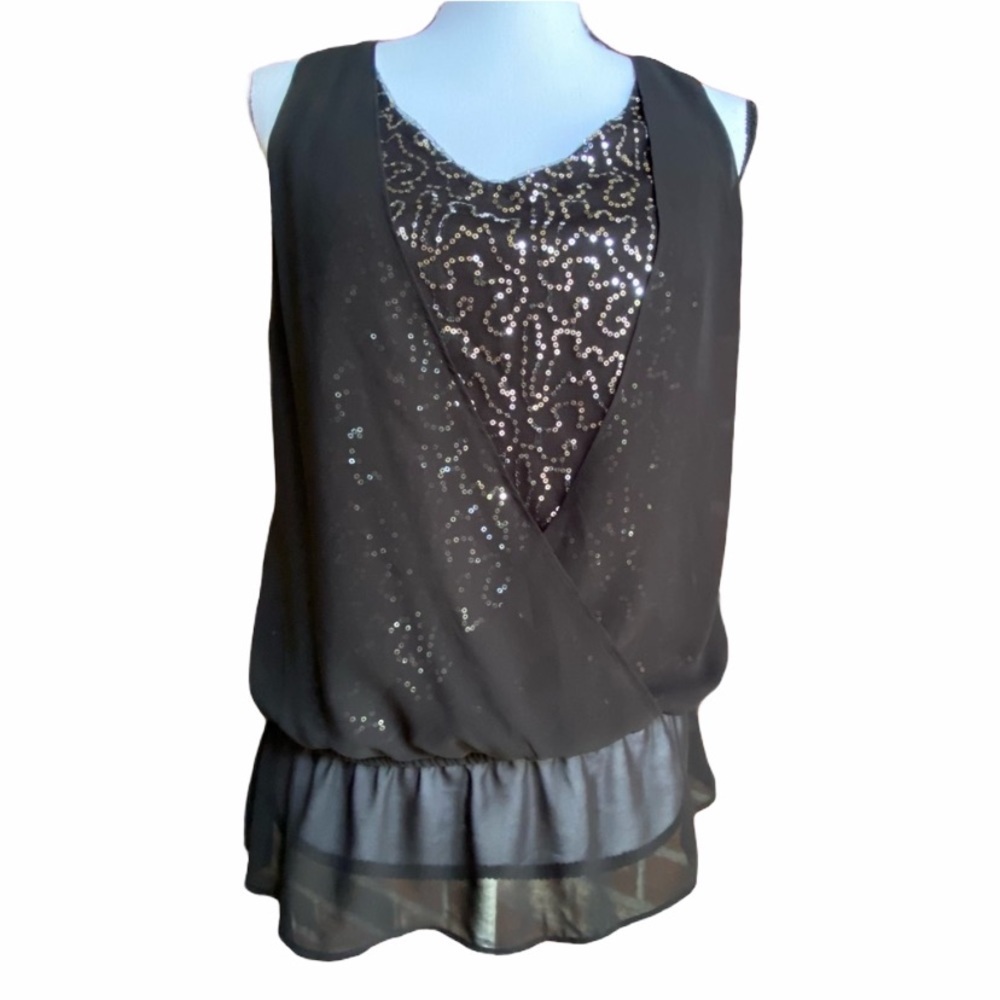 BCX Black Chiffon Sequin Blouse  NWT Size M